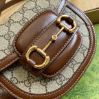 GUCCI HORSEBIT 1955 MINI TOP HANDLE BAG 18 IN BEIGE CANVAS AND BROWN CALFSKIN GOLD HARDWARE