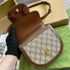GUCCI HORSEBIT 1955 MINI TOP HANDLE BAG 18 IN BEIGE CANVAS AND BROWN CALFSKIN GOLD HARDWARE