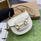 GUCCI HORSEBIT 1955 MINI TOP HANDLE BAG 18 IN WHITE CALFSKIN GOLD HARDWARE