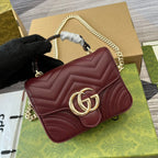 GUCCI MARMONT 13 MINI TOP HANDLE BAG ROSSO ANCORA RED CALFSKIN