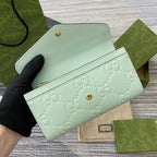 GUCCI CONTINENTAL WALLET 19 IN MINT GREEN EMBOSSED CALFSKIN GOLD HARDWARE