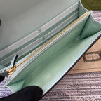 GUCCI CONTINENTAL WALLET 19 IN MINT GREEN EMBOSSED CALFSKIN GOLD HARDWARE