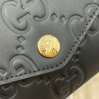 GUCCI CONTINENTAL WALLET 19 IN BLACK EMBOSSED CALFSKIN GOLD HARDWARE