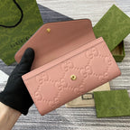 GUCCI CONTINENTAL WALLET 19 IN PINK EMBOSSED CALFSKIN GOLD HARDWARE
