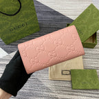 GUCCI CONTINENTAL WALLET 19 IN PINK EMBOSSED CALFSKIN GOLD HARDWARE