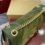 GUCCI BLONDIE SMALL SHOULDER BAG 26 IN JUNIPER GREEN CALFSKIN AND SUEDE GOLD HARDWARE