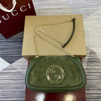 GUCCI BLONDIE SMALL SHOULDER BAG 26 IN JUNIPER GREEN CALFSKIN AND SUEDE GOLD HARDWARE