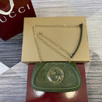 GUCCI BLONDIE MINI SHOULDER BAG 21 IN JUNIPER GREEN CALFSKIN AND SUEDE GOLD HARDWARE