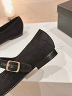 CHANEL mary jane flat black corduroy