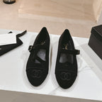 CHANEL mary jane flat black corduroy