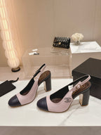 CHANEL HIGH SLINGBACKS LIGHT PINK MIX BLACK SHEEPSKIN