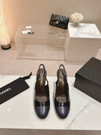 CHANEL HIGH SLINGBACKS BLACK MIX VIOLET SHEEPSKIN