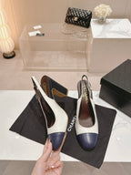 CHANEL HIGH SLINGBACKS WHITE MIX BLACK SHEEPSKIN