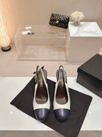 CHANEL HIGH SLINGBACKS WHITE MIX BLACK SHEEPSKIN