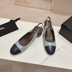 CHANEL SLINGBACKS LIGHT BLUE MIX BLACK SHEEPSKIN