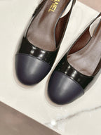 CHANEL SLINGBACKS IN BLACK SHEEPSKIN