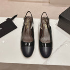 CHANEL SLINGBACKS IN BLACK SHEEPSKIN