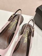CHANEL SLINGBACKS LIGHT PINK MIX BLACK SHEEPSKIN