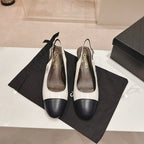 CHANEL SLINGBACKS WHITE MIX BLACK SHEEPSKIN