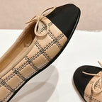 CHANEL Double C New Ballet Flats Dark Cream Black Lambskin