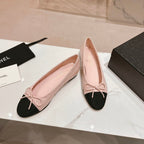 CHANEL Double C New Ballet Flats Light Pink Black Lambskin