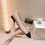 CHANEL Double C New Ballet Flats Light Pink Black Lambskin