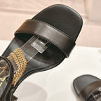 CHANEL Double C Leather High Heel Sandals Black