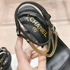 CHANEL Double C Leather High Heel Sandals Black