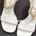 CHANEL Double C Leather High Heel Sandals White