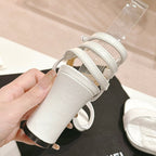 CHANEL Double C Leather High Heel Sandals White