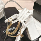 CHANEL Double C Leather High Heel Sandals White