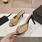 CHANEL Double C New Camellia High Heel Beige Cream