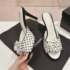 CHANEL Double C New Camellia High Heel White/Black caro