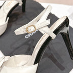 CHANEL Double C New Camellia High Heel Sandals White