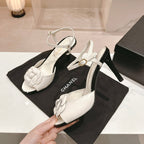 CHANEL Double C New Camellia High Heel Sandals White