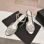 CHANEL Double C New Camellia High Heel Sandals White/ Black Caro