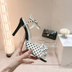 CHANEL Double C New Camellia High Heel Sandals White/ Black Caro