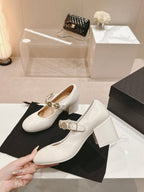CHANEL MARY JANE SHOES WHITE LAMBSKIN