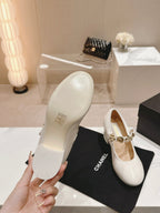 CHANEL MARY JANE SHOES WHITE LAMBSKIN