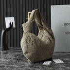 BOTTEGA VENETA 25S SMALL JODIE 48 IN MUTED TAUPE SUEDE GOLD HARDWARE