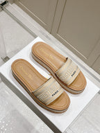 DIOR DWAY WEDGE SLIDES 45MM IN BEIGE FABRIC RAFFIA SOLE