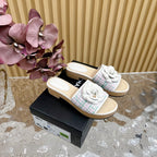 CHANEL PLATFORM SLIPPERS WITH FLOWER IN WHITE LAMBSKIN