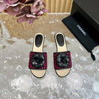 CHANEL PLATFORM SLIPPERS WITH FLOWER IN BARBIE PINK MIX BLACK LAMBSKIN