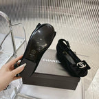 CHANEL BOW MARY JANE SHOES IN BLACK VELVET