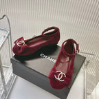 CHANEL BOW MARY JANE SHOES IN GARNET RED VELVET