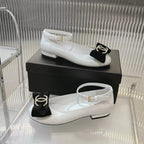 CHANEL BOW MARY JANE SHOES IN WHITE LAMBSKIN