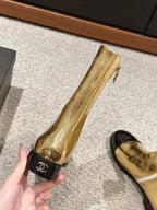 CHANEL SHORT BOOTS IN GOLDEN MIX BLACK LAMBSKIN