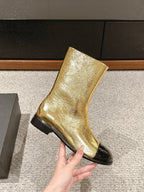 CHANEL SHORT BOOTS IN GOLDEN MIX BLACK LAMBSKIN