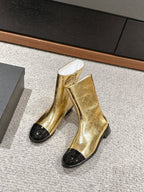 CHANEL SHORT BOOTS IN GOLDEN MIX BLACK LAMBSKIN