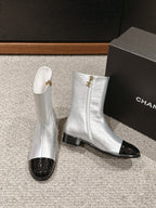CHANEL SHORT BOOTS IN SILVER MIX BLACK LAMBSKIN
